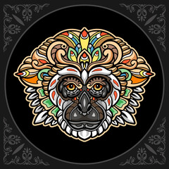 Colorful monkey head mandala arts isolated on black background