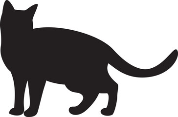 Simple black hand-drawn silhouette cartoon sketch of a pet cat doll standing
