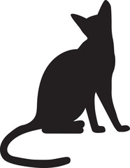 Simple black hand-drawn silhouette cartoon sketch of a pet cat doll sitting