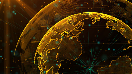 Digital orange planet of Earth, 3D animation