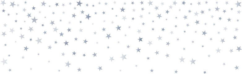 Silver stars vector background, sparkling Christmas confetti falling isolated on white. magic shining flying stars glitter backdrop, sparkle border