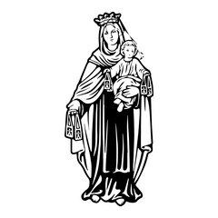 Illustration of Our Lady of Mount Carmel, or Virgin of Carmel, is the title given to the Blessed Virgin Mary in her role as patroness of the Carmelite Order. - obrazy, fototapety, plakaty