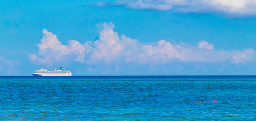 Boats yachts ship jetty beach in Playa del Carmen Mexico.