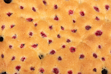 Full frame of the surface of a freshly baked berry pie.