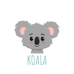 Cute cartoon koala bear face.Koala icon.