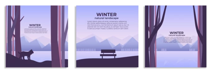 Fototapeten Lila Winter landscape post design. Minimal natural background design.   © Tinuwiell