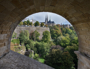 View from the bridge to the old town in luxembourg