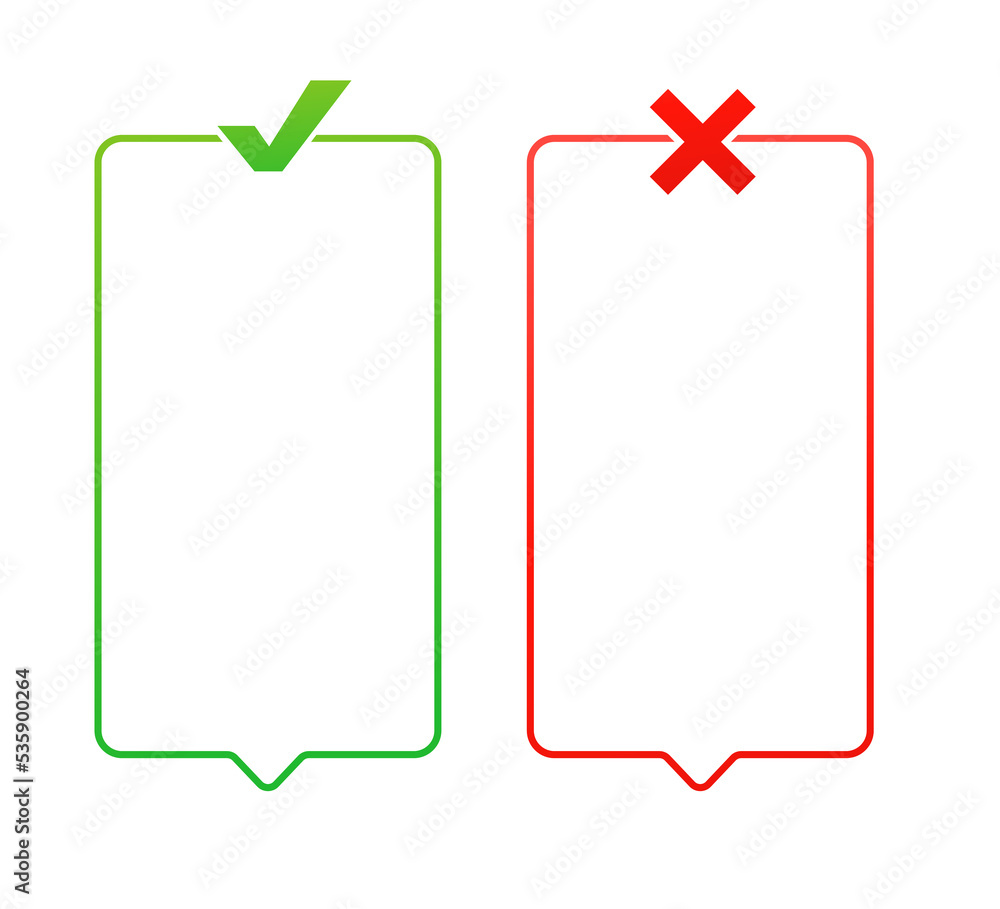Poster check and cross list of dos and don'ts. user interface design. check mark icon. vector illustration