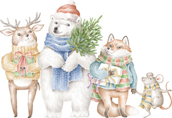 Winter animals characters in clothes