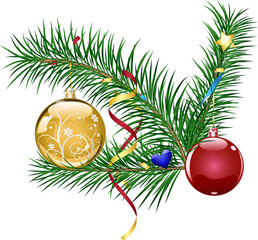 Obraz na płótnie Canvas Christmas tree branch with Christmas balls