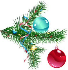 Christmas tree branch with Christmas balls