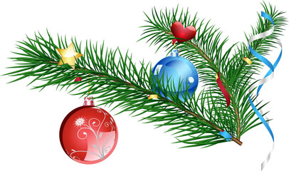 Fototapeta na wymiar Christmas tree branch with Christmas balls