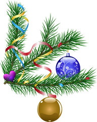 Christmas tree branch with Christmas balls