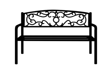 Bench icon isolated on white background. Black bench silhouette. Outdoor, garden or park bench. City iron or wooden furniture for summer recreation. Urban landscape seat for rest public places.Vector