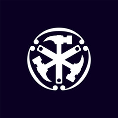 Triple hammer logo template with geometric japanes kamon line art illustration in flat design monogram symbol