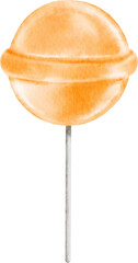 Orange lollipop candy. Realistic art. Hand draw painted watercolor illustration.