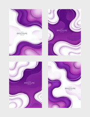 Set of brochure templates, covers, abstract 3d backgrounds with liquid wavy shapes. A4 size. Vector Illustration. Can be used as booklet, poster, banner.