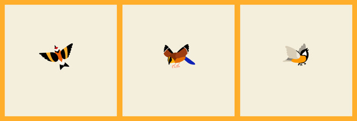 Autumn Colorful Birds collection, retro style