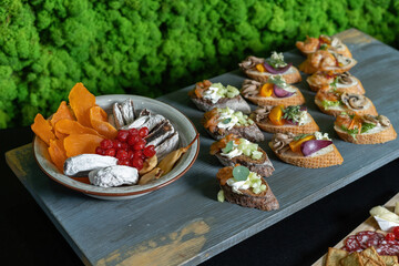Fototapeta na wymiar Food catering service. Delicious snack food cooked with natural, healthy ingredients for lunch meal