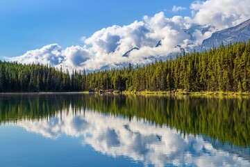Fototapeta na wymiar Tranquil Mountain Reflections On An Alberta Lake