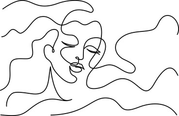Abstract minimal woman face. Continuous one line drawing