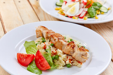 chicken kebab with fresh salad