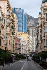 Fototapeta na wymiar Monaco, Monaco - 02.10.2022: Typical street with beautiful facades of the Principality of Monaco