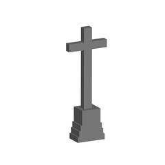 3D Minimalist grave gray vector cemetery isometric view