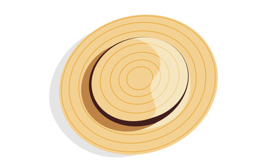 Fototapeta na wymiar Summer hat illustration. Isolated on a white background flat vector. Summer accessory top view. Straw havana, panama hat.