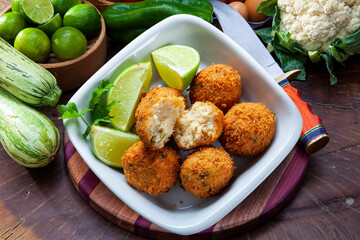cod dumpling, salt cod fritters, bunuelos de bacalao. Brazilian snack 