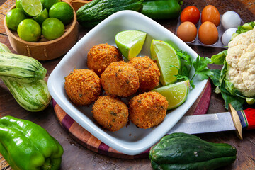 cod dumpling, salt cod fritters, bunuelos de bacalao. Brazilian snack 