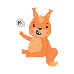 Funny Squirrel Character with Bushy Tail Sitting and Greeting Saying Hi Vector Illustration