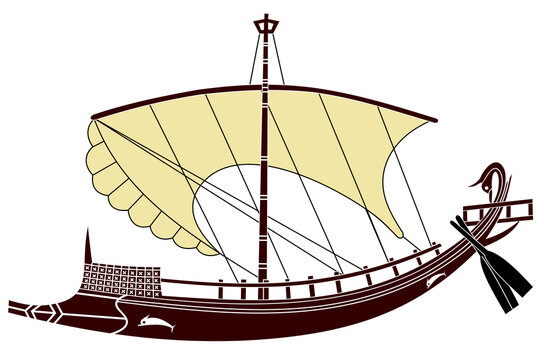 Bireme, a small sailing ship from Ancient Greece, as depicted on pottery