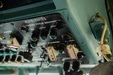 vintage plane controls switches old airplane overhead panel