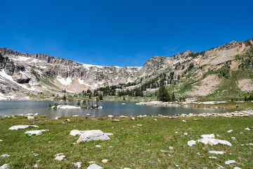 Lake Solitude in Grand Teton National Park on a sunny summer day