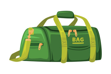 Green Travel Bag with Handle and Zipper as Packed Luggage for Traveling Vector Illustration