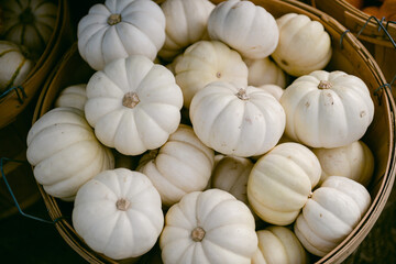 white small pumpkins in basket