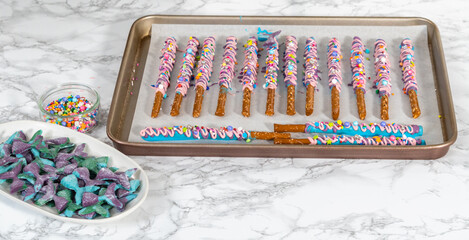 Mermaid chocolate pretzel rods