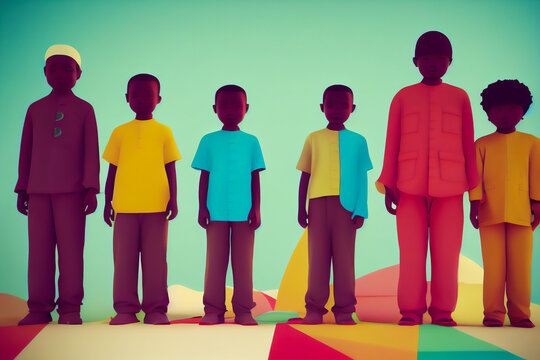 African Children In 3d Without Faces, Poor And Multi Cultural And Ethnic