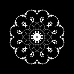 Ornamental round symbol. Mnadala vector illustration on black background