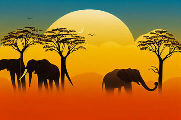 Fototapeta na wymiar Elephants in a wildlife reserve in Africa, fauna and flora