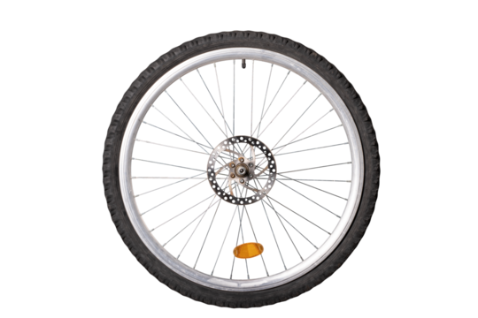 Bicycle wheel with spokes and rubber tire. - Powered by Adobe