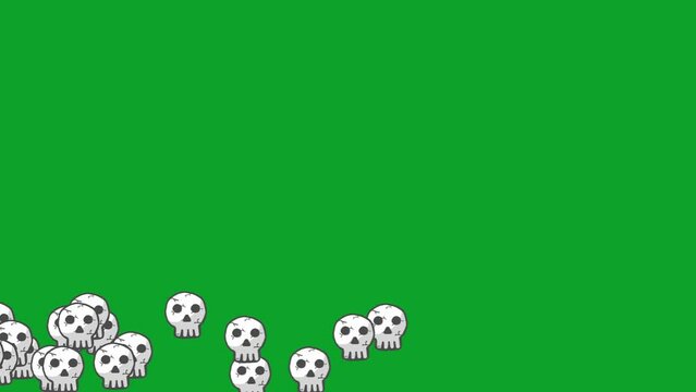 Halloween illustration animation cartoon skull movement floating up on a green background.
