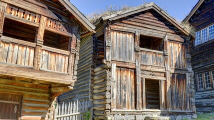 vieilles maisons traditionnelles en Norvège, village ancien norvégien