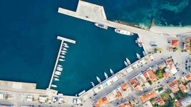Aerial view of marina port of Sami, Cephalonia