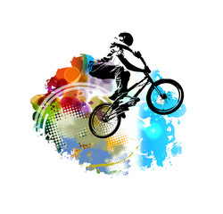 Plakat BMX rider, active young person doing tricks on a bicycle