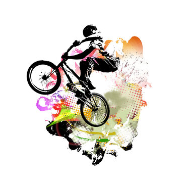 BMX rider, active young person doing tricks on a bicycle