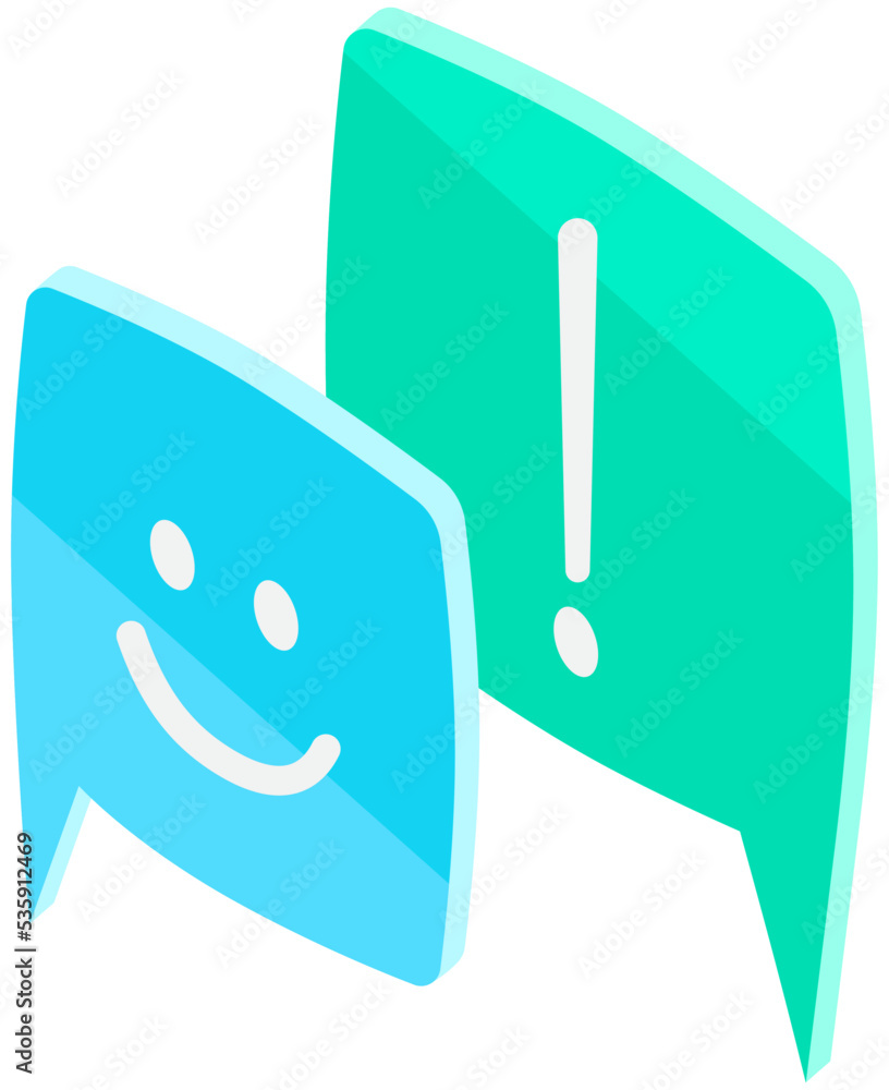 Poster set of chat web bubbles isolated on white, flat chat icons with smile and exclamation point. interfa