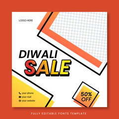 Diwali sale social media post fully editable vector template