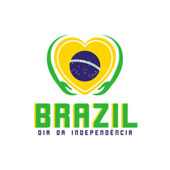 Hands caring Brazil patriotic heart shape, Brazil independence day vector design